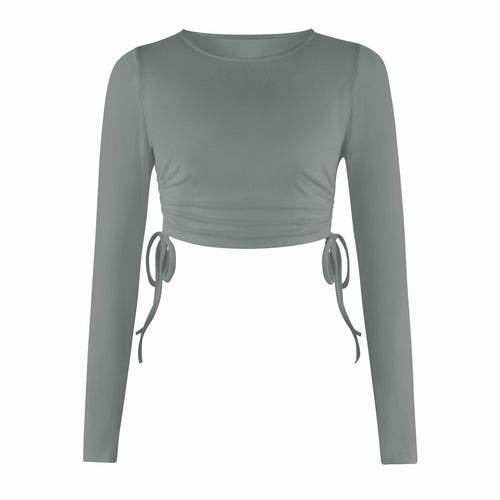 Women's Dry Crop Tops Long Sleeve Side Drawstring Ruched Shirts - Big J's Showstoppin' Store